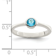 Sterling Silver Light Blue Round Bezel CZ Ring