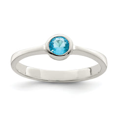 Sterling Silver Light Blue Round Bezel CZ Ring