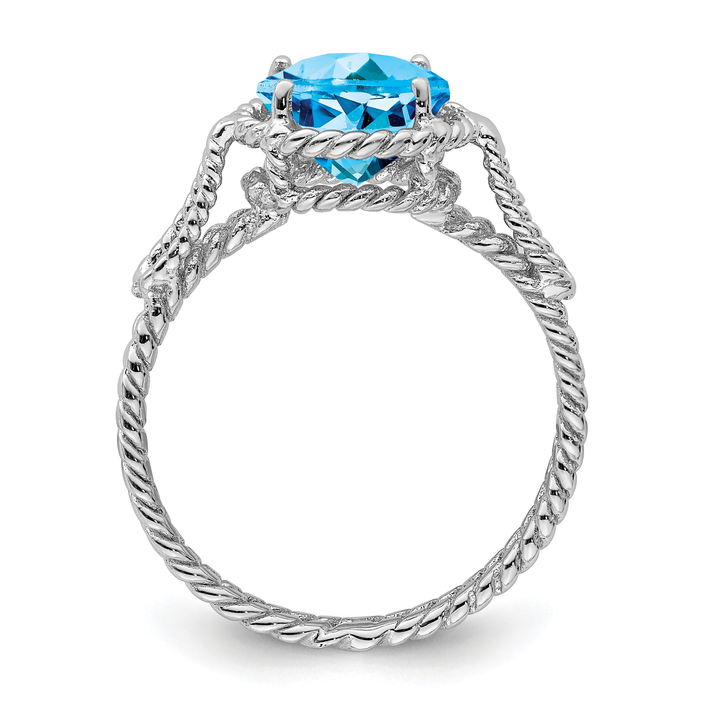 Sterling Silver Rhodium Blue Topaz Twisted Circle Ring