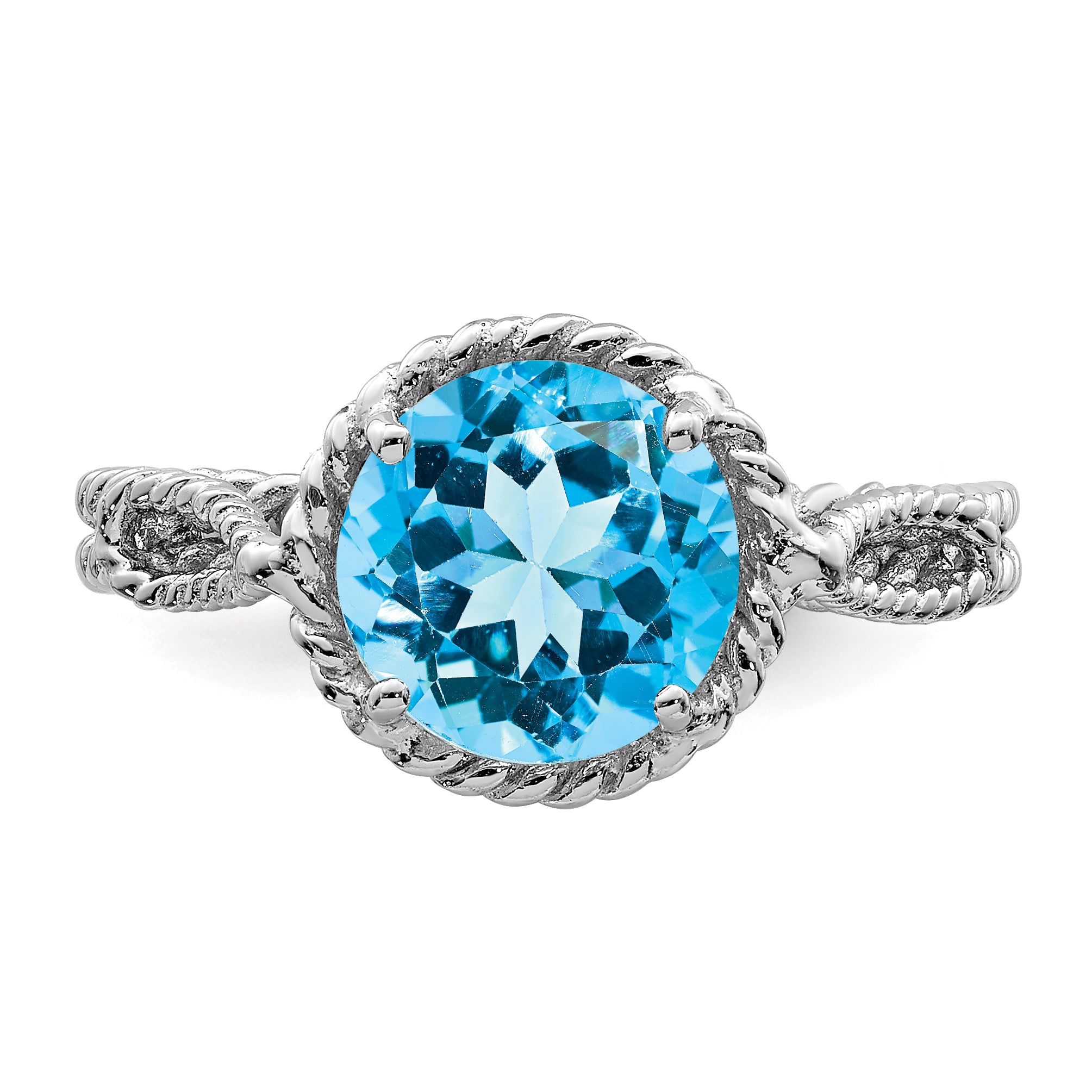 Sterling Silver Rhodium Blue Topaz Twisted Circle Ring