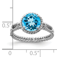 Sterling Silver Rhodium Blue Topaz Twisted Circle Ring