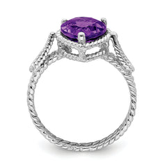 Sterling Silver Rhodium-plated Amethyst Pear Twisted Ring