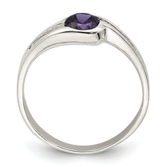 Sterling Silver Purple Round Bezel CZ Ring