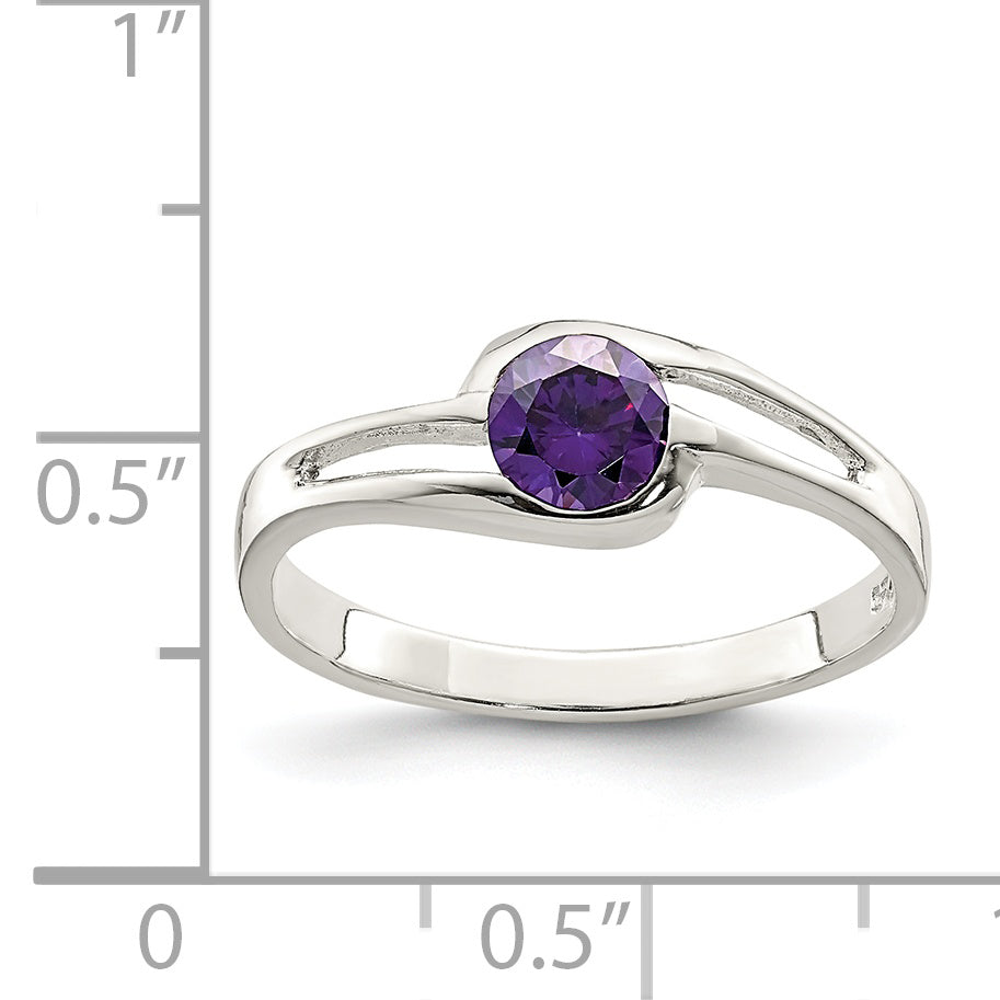 Sterling Silver Purple Round Bezel CZ Ring