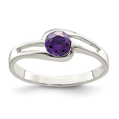 Sterling Silver Purple Round Bezel CZ Ring