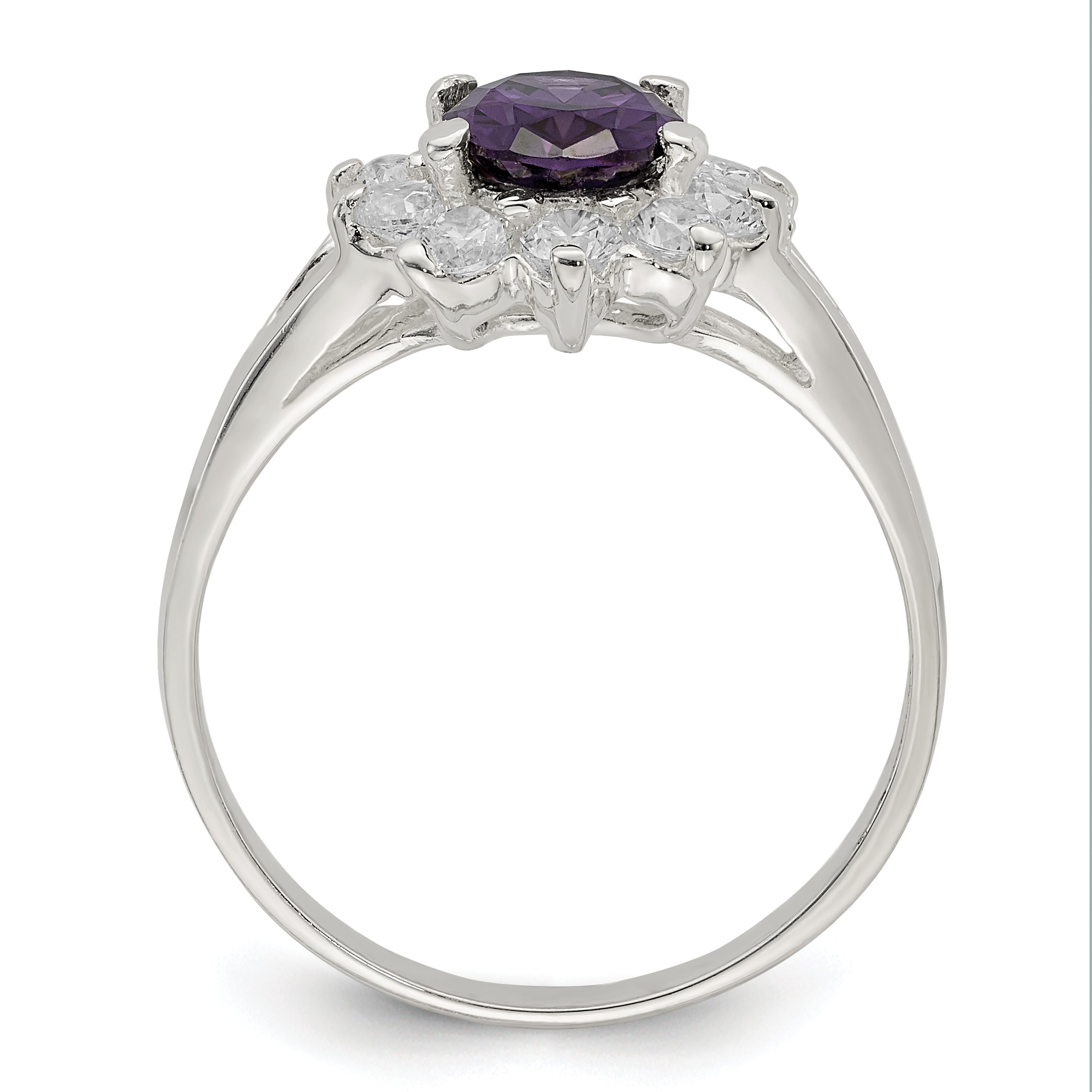 Sterling Silver Purple Oval CZ Cluster Ring