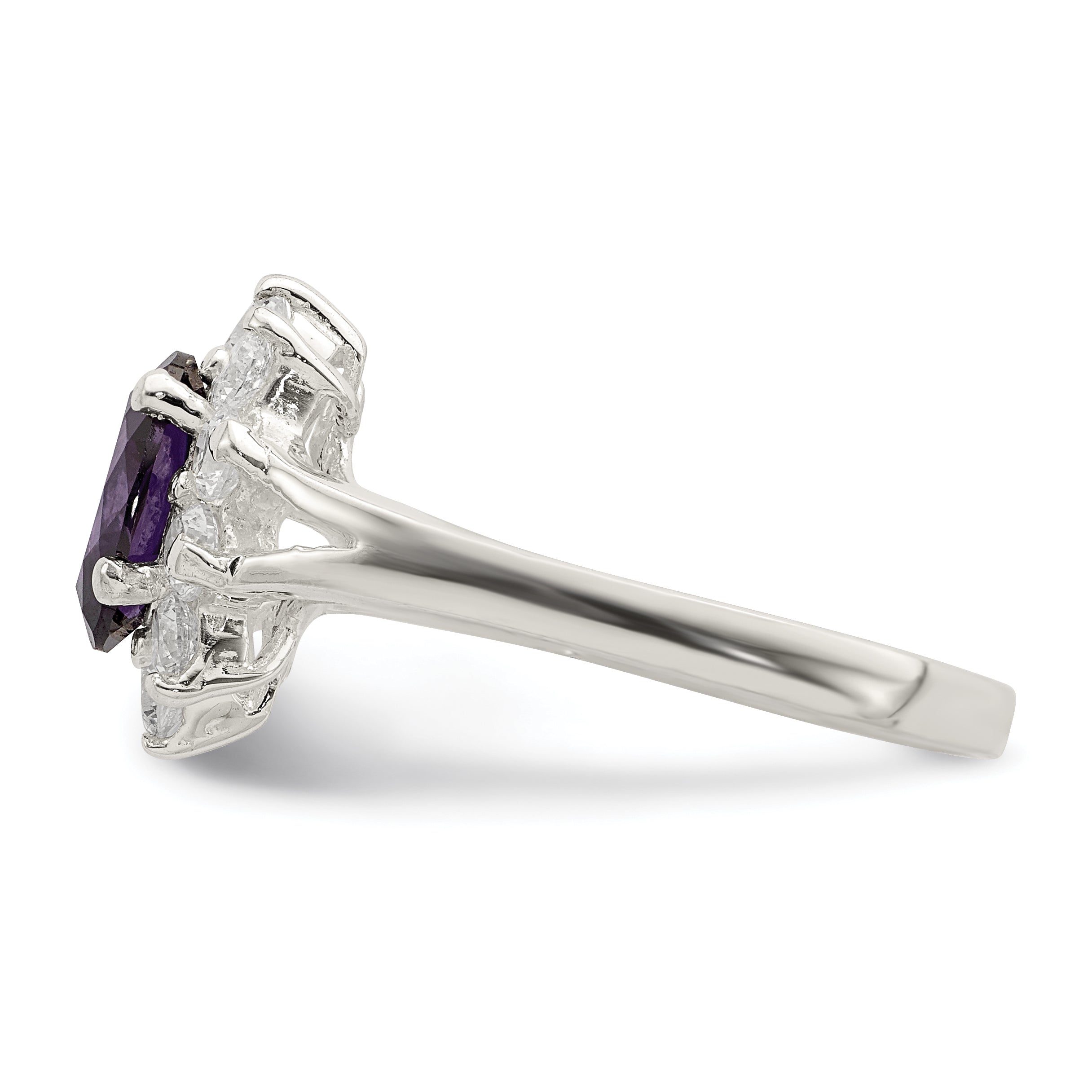 Sterling Silver Purple Oval CZ Cluster Ring