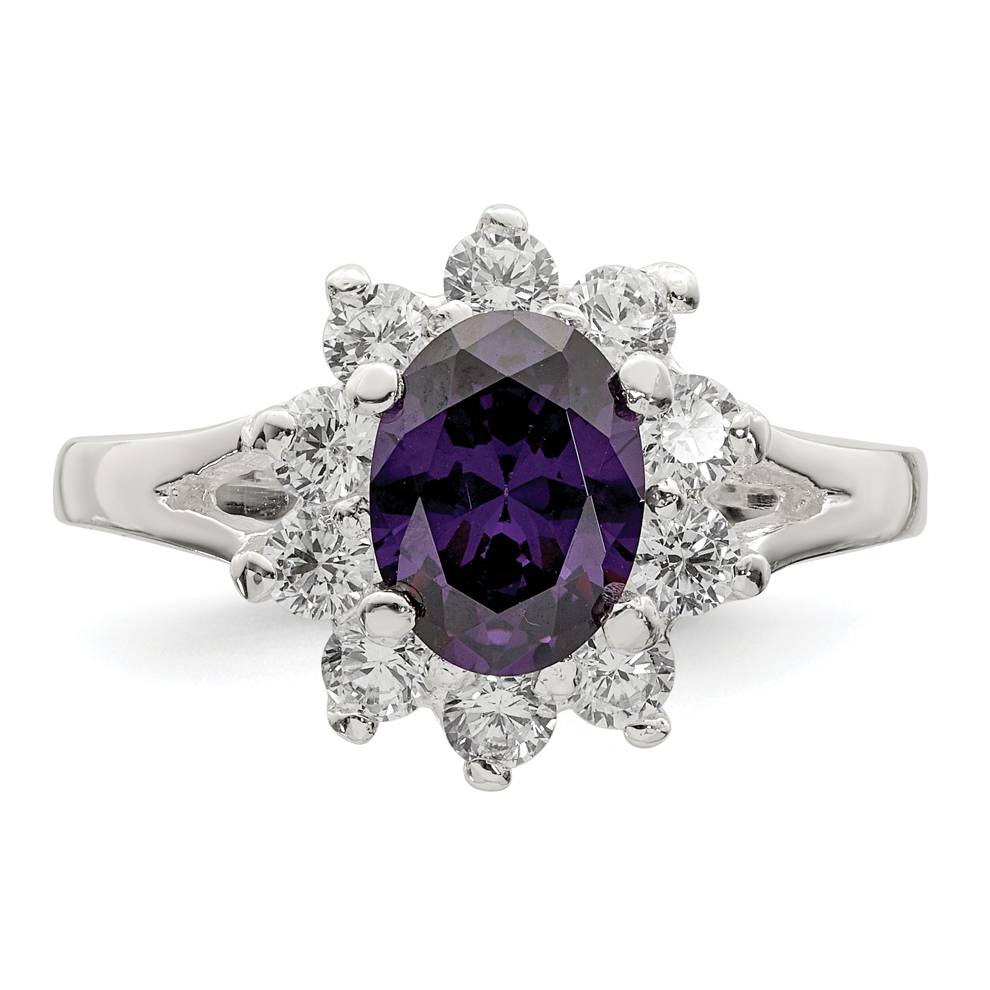 Sterling Silver Purple Oval CZ Cluster Ring