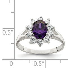 Sterling Silver Purple Oval CZ Cluster Ring