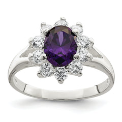 Sterling Silver Purple Oval CZ Cluster Ring