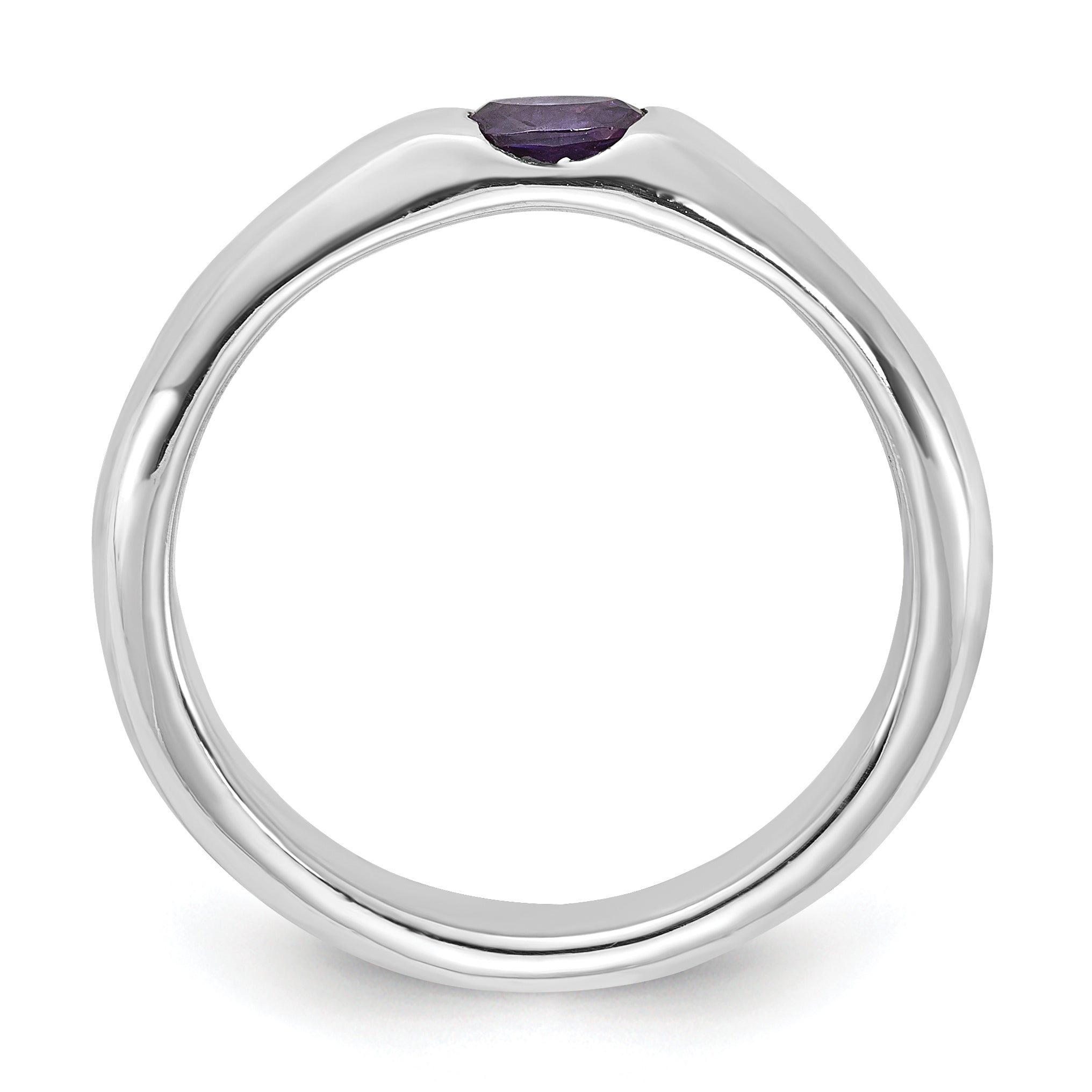 Sterling Silver Purple Oval CZ Half Bezel Ring