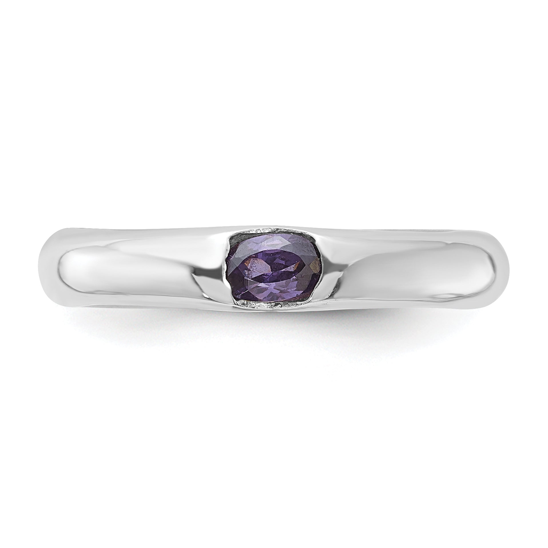 Sterling Silver Purple Oval CZ Half Bezel Ring