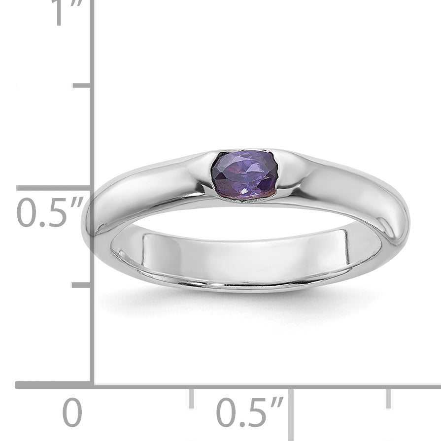 Sterling Silver Purple Oval CZ Half Bezel Ring