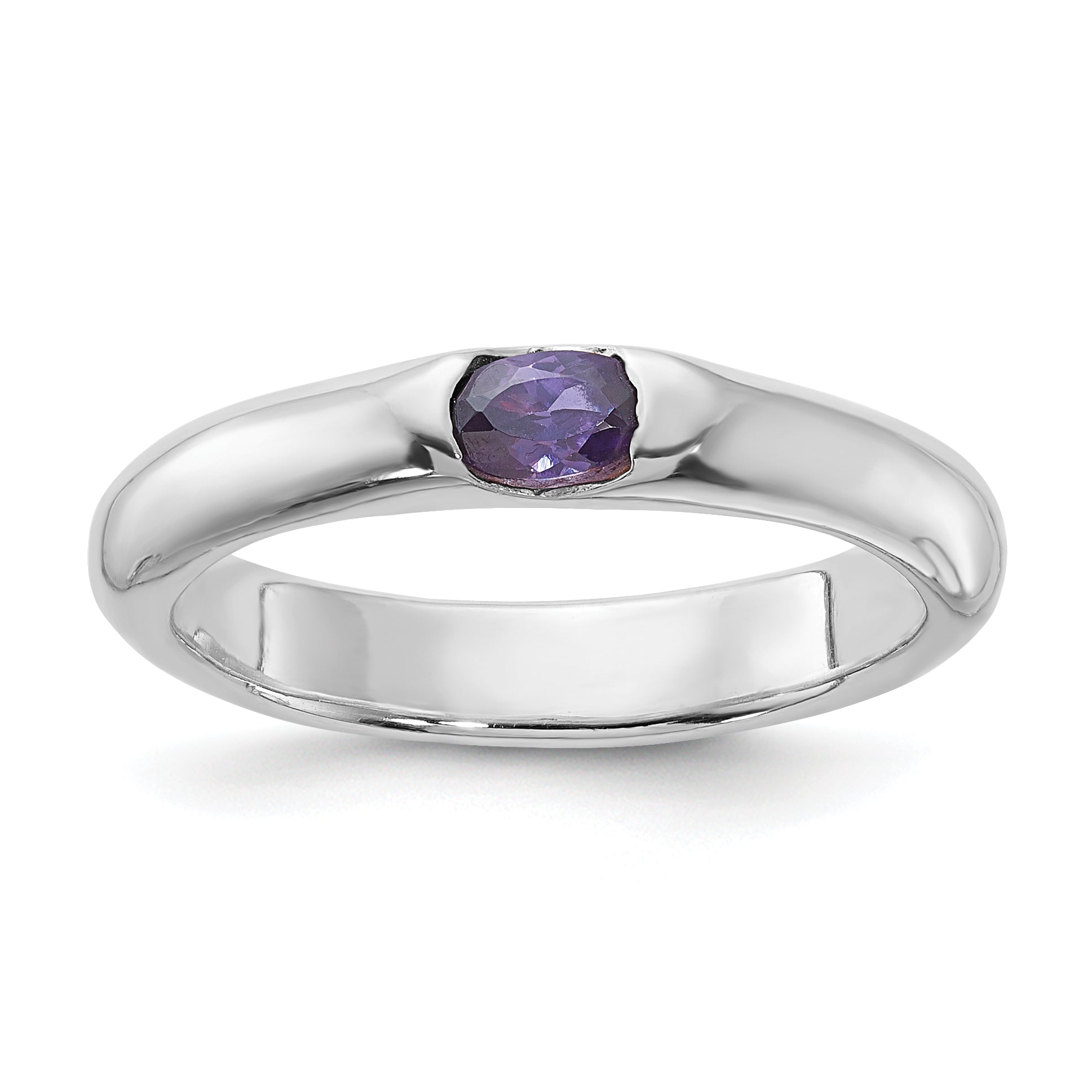 Sterling Silver Purple Oval CZ Half Bezel Ring