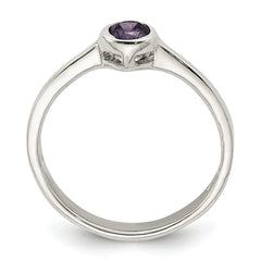 Sterling Silver Purple Round Bezel CZ Ring