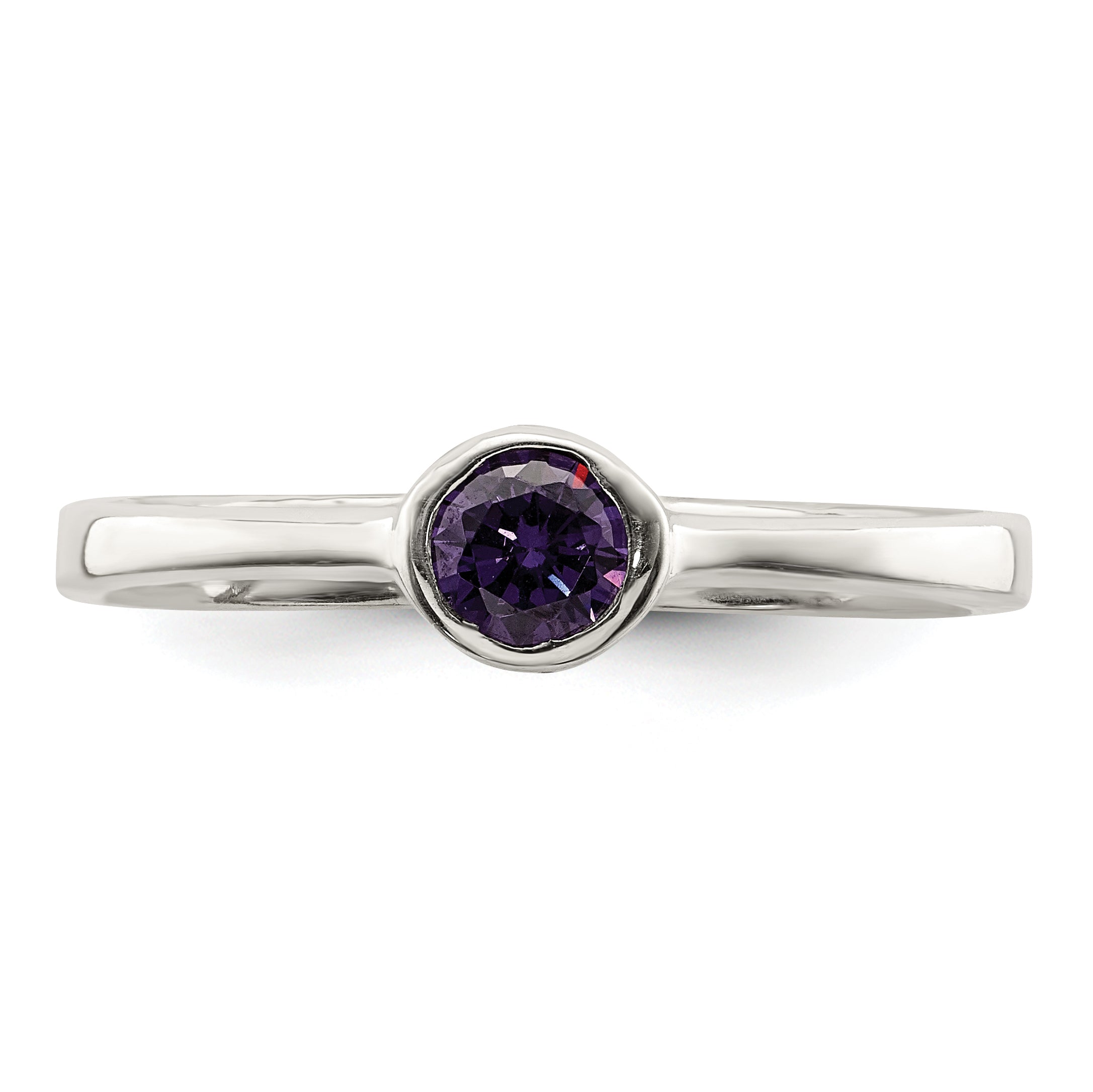 Sterling Silver Purple Round Bezel CZ Ring