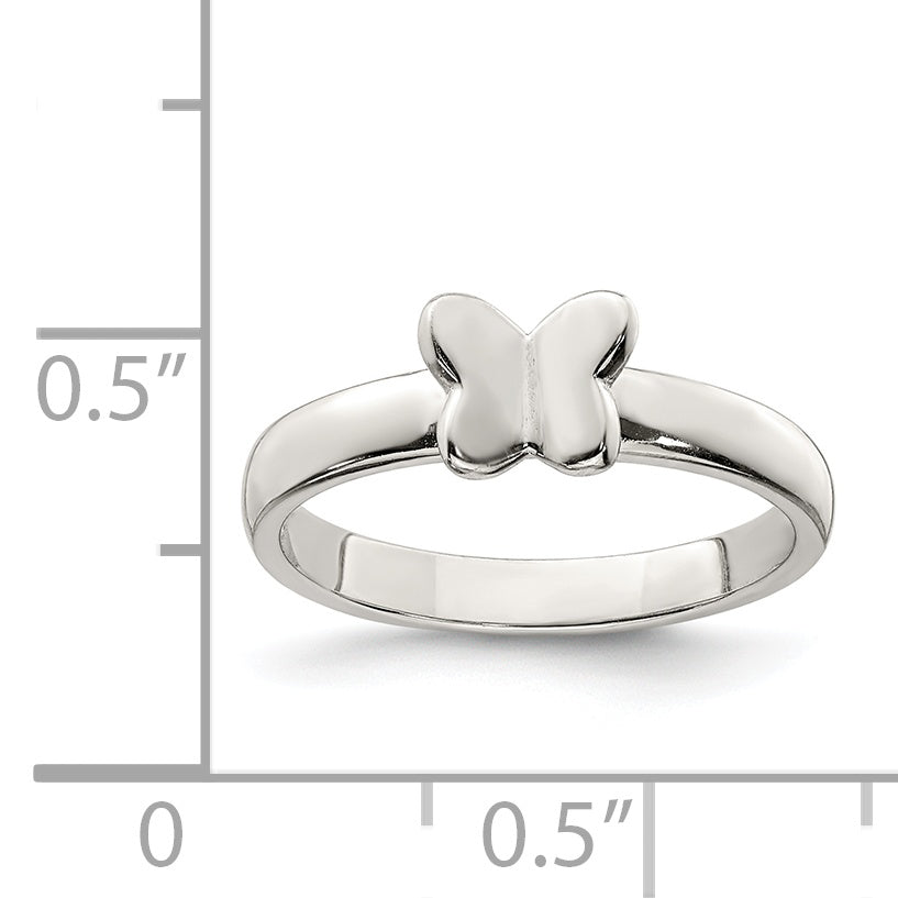 Sterling Silver Rhodium-plated Polished Butterfly Children's Ring