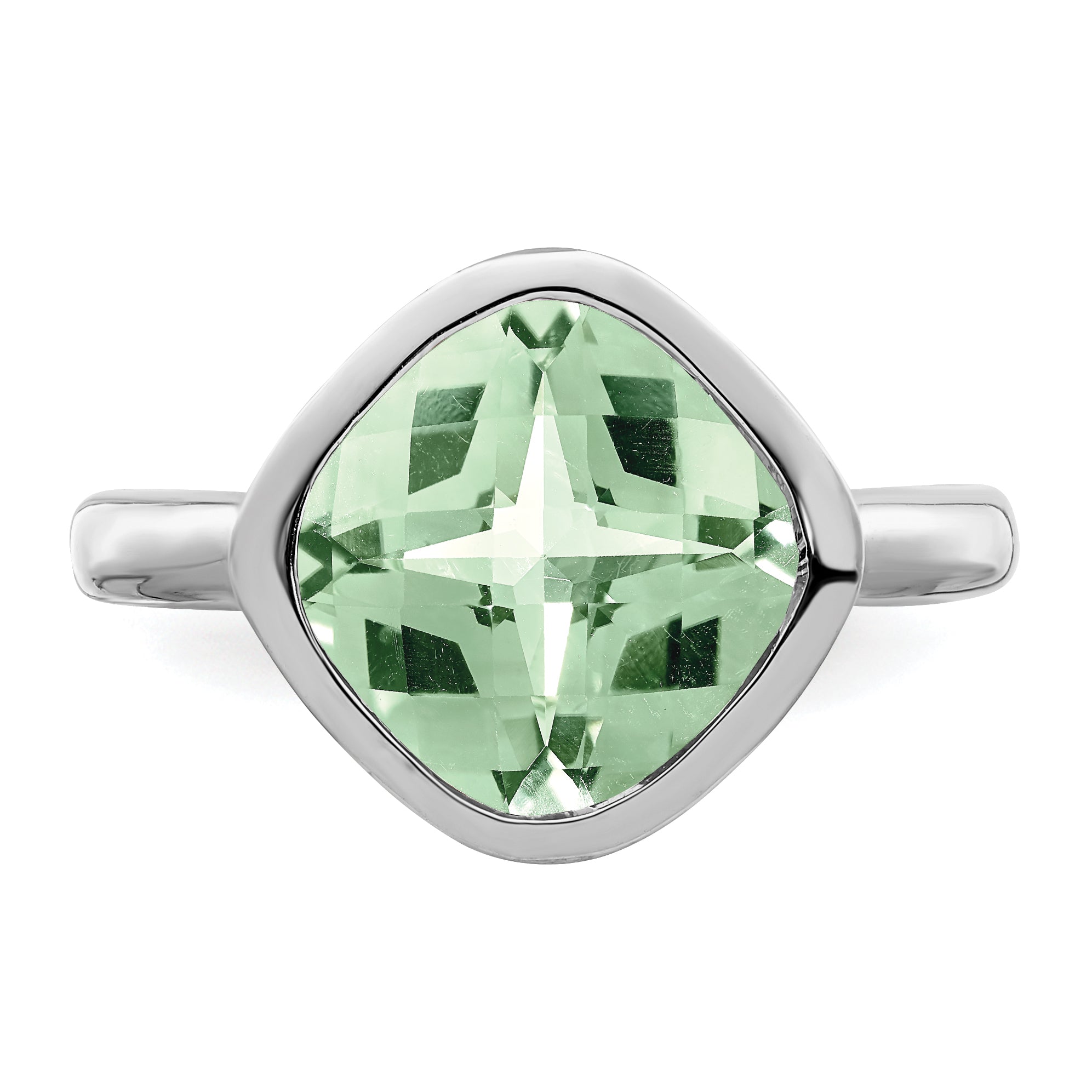 Sterling Silver Rhodium Green Quartz Ring