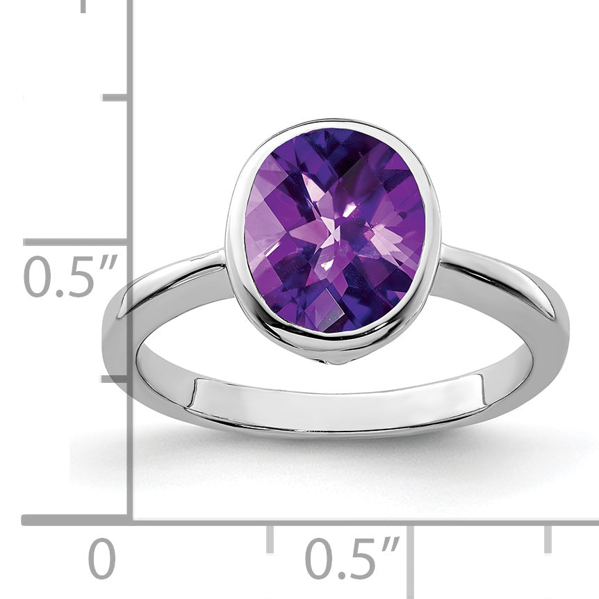 Sterling Silver Rhodium-plated Amethyst Ring