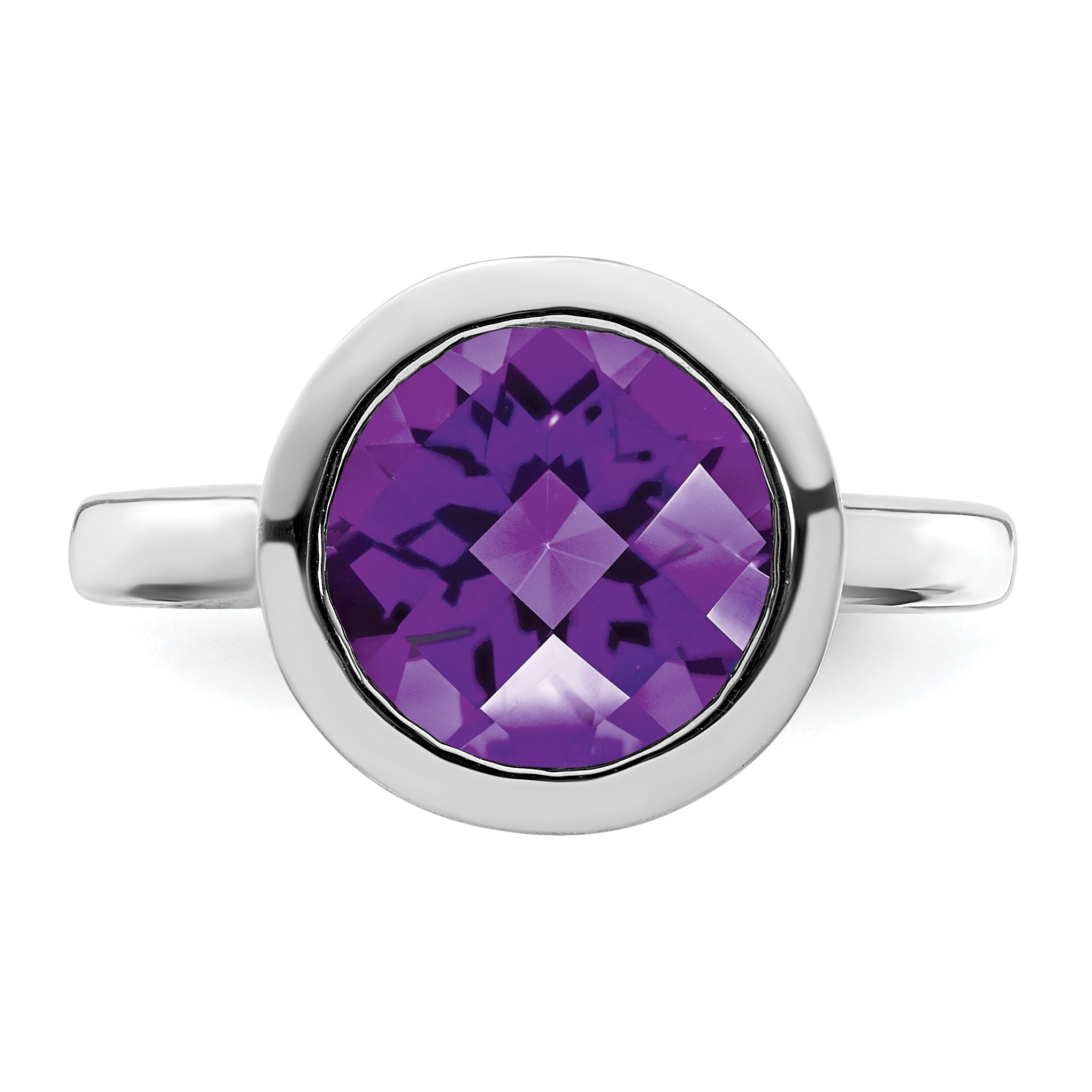 Sterling Silver Rhodium-plated Amethyst Ring