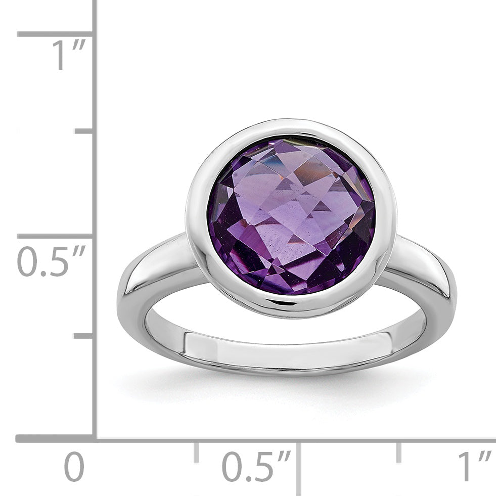 Sterling Silver Rhodium-plated Amethyst Ring