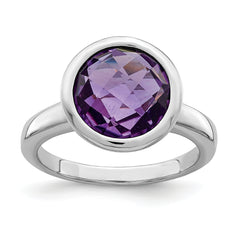 Sterling Silver Rhodium-plated Amethyst Ring