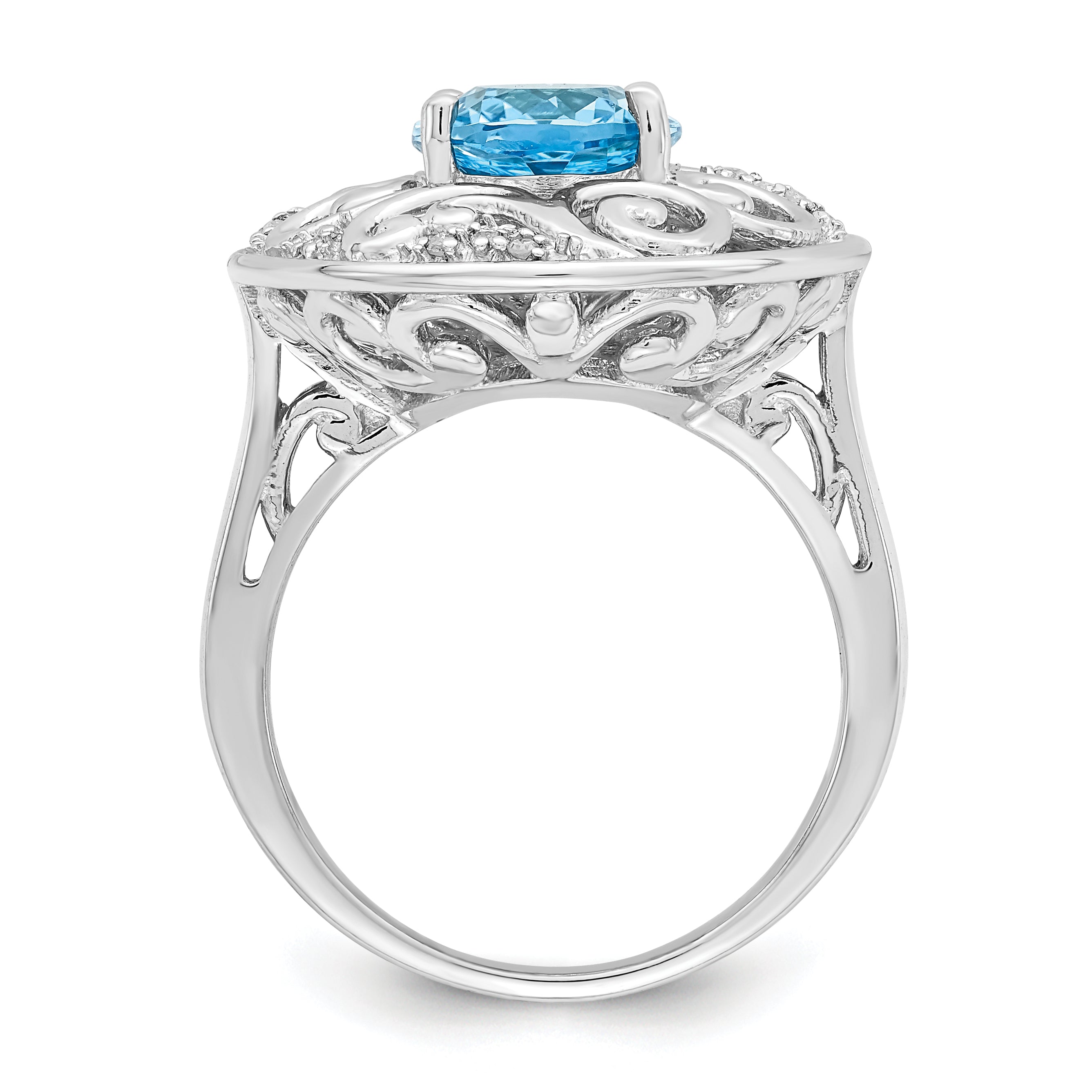 Sterling Silver Rhodium Blue Topaz and Diamond Ring