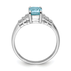 Sterling Silver Rhodium Plated Diamond & Light Swiss Blue Topaz Ring