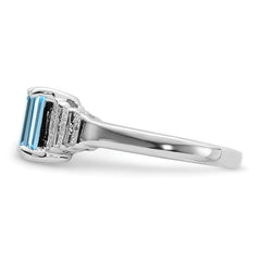 Sterling Silver Rhodium Plated Diamond & Light Swiss Blue Topaz Ring