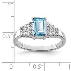 Sterling Silver Rhodium Plated Diamond & Light Swiss Blue Topaz Ring