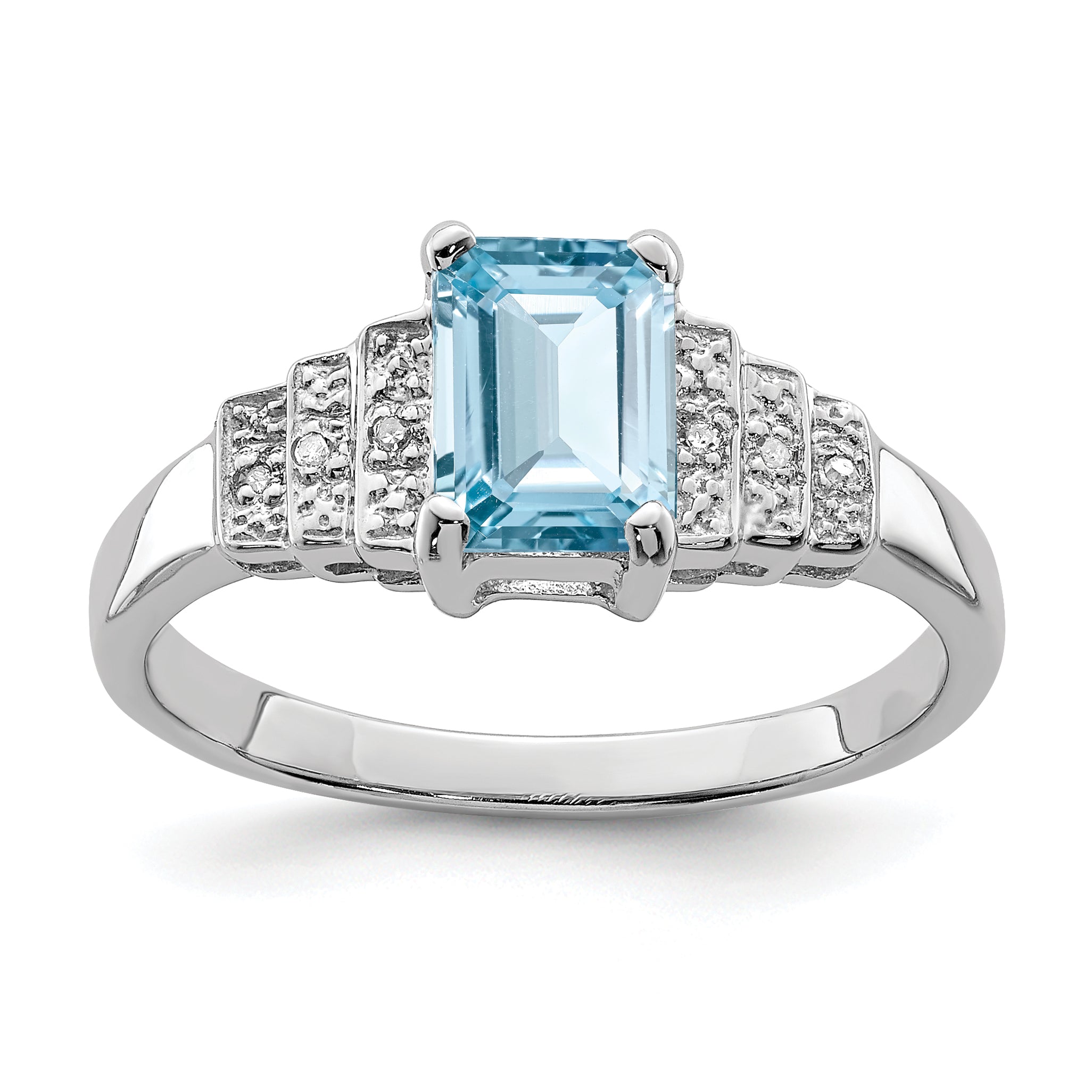 Sterling Silver Rhodium Plated Diamond & Light Swiss Blue Topaz Ring