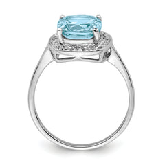 Sterling Silver Rhodium Plated Diamond & Light Swiss Blue Topaz Ring