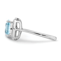 Sterling Silver Rhodium Plated Diamond & Light Swiss Blue Topaz Ring