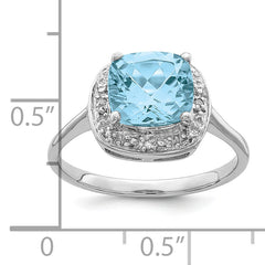 Sterling Silver Rhodium Plated Diamond & Light Swiss Blue Topaz Ring