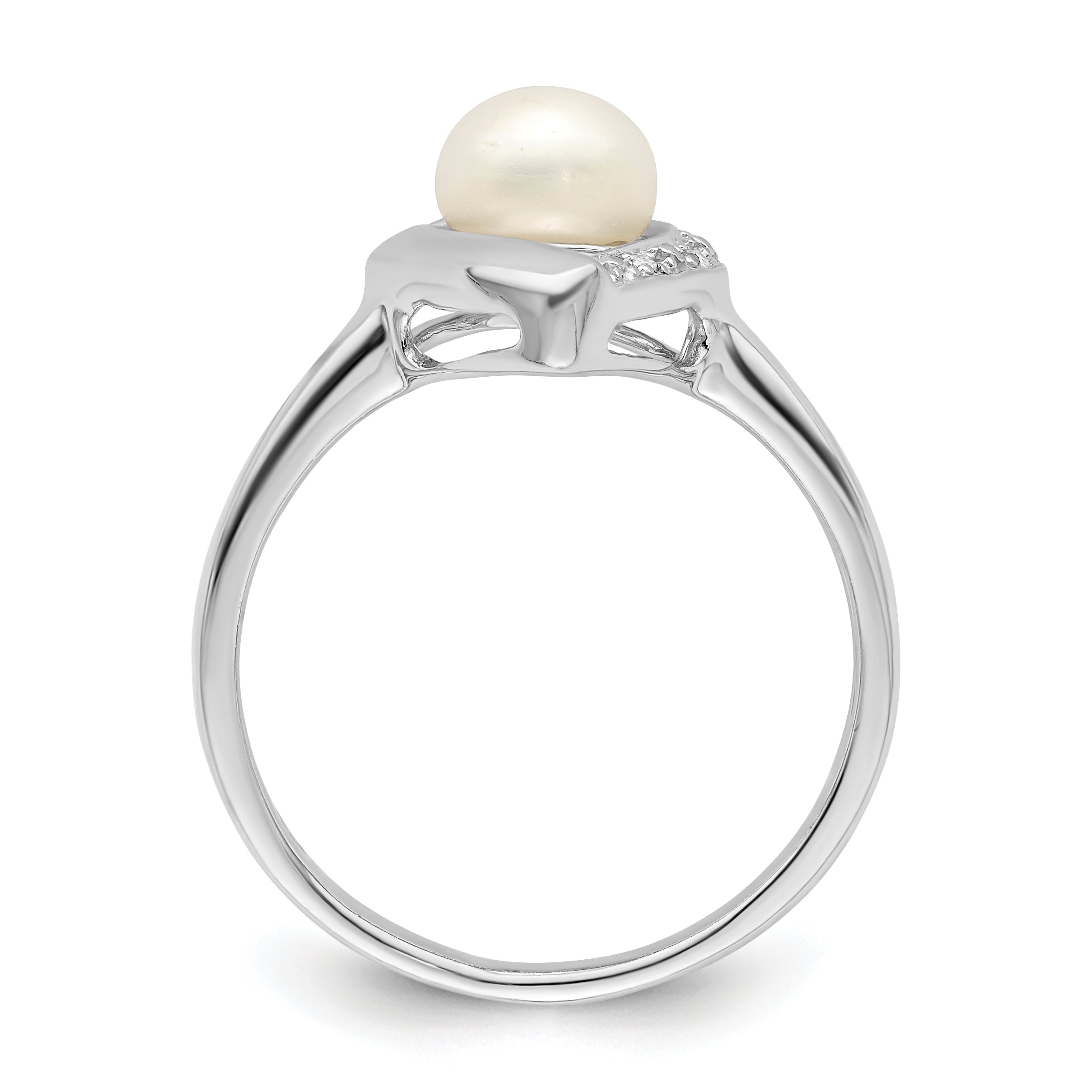 Sterling Silver Rhodium Plated Diamond and Fresh Water Cultured Pearl Ring