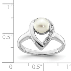 Sterling Silver Rhodium Plated Diamond and Fresh Water Cultured Pearl Ring