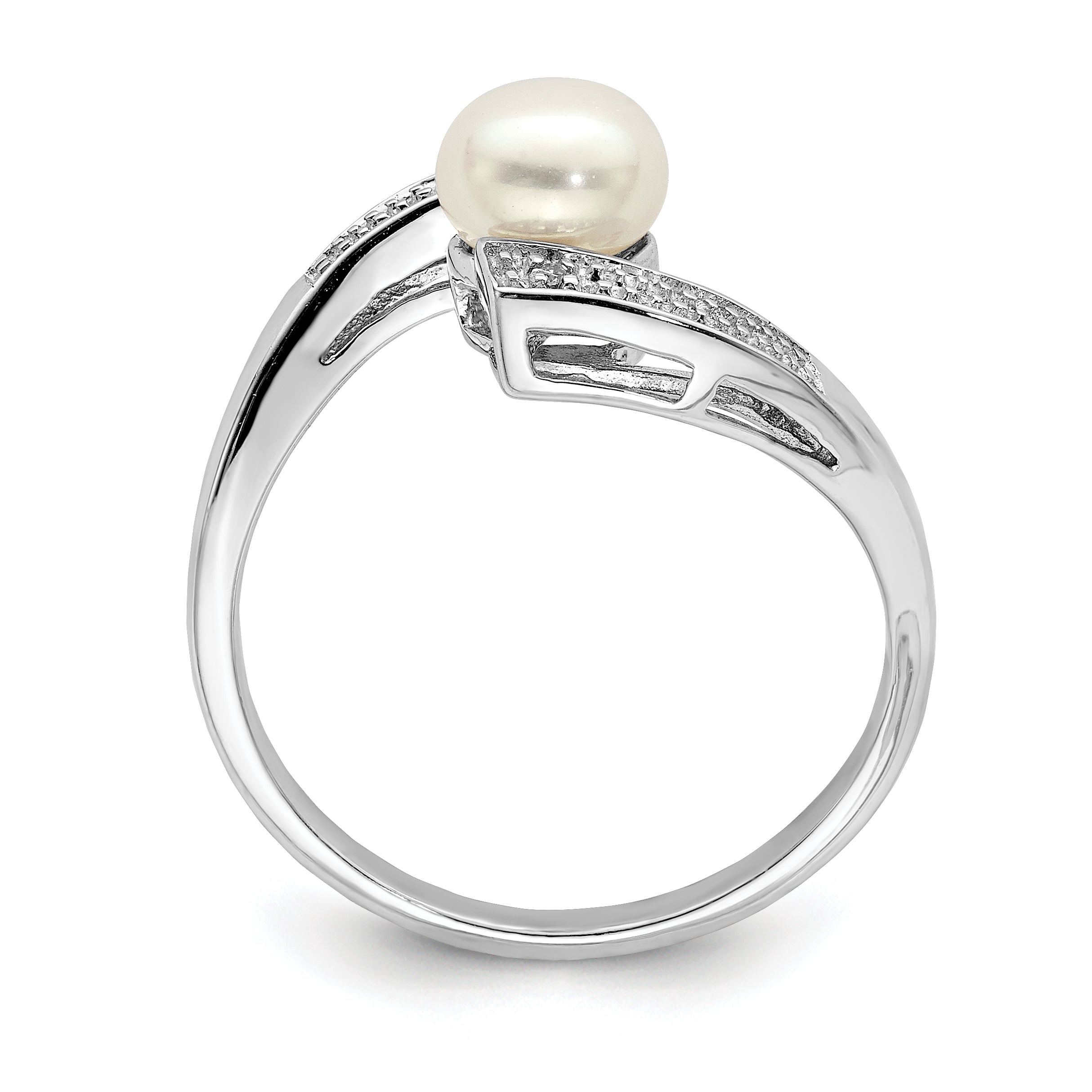 Sterling Silver Rhodium Plated Diamond and Fresh Water Cultured Pearl Ring