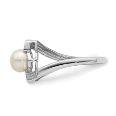 Sterling Silver Rhodium Plated Diamond and Fresh Water Cultured Pearl Ring