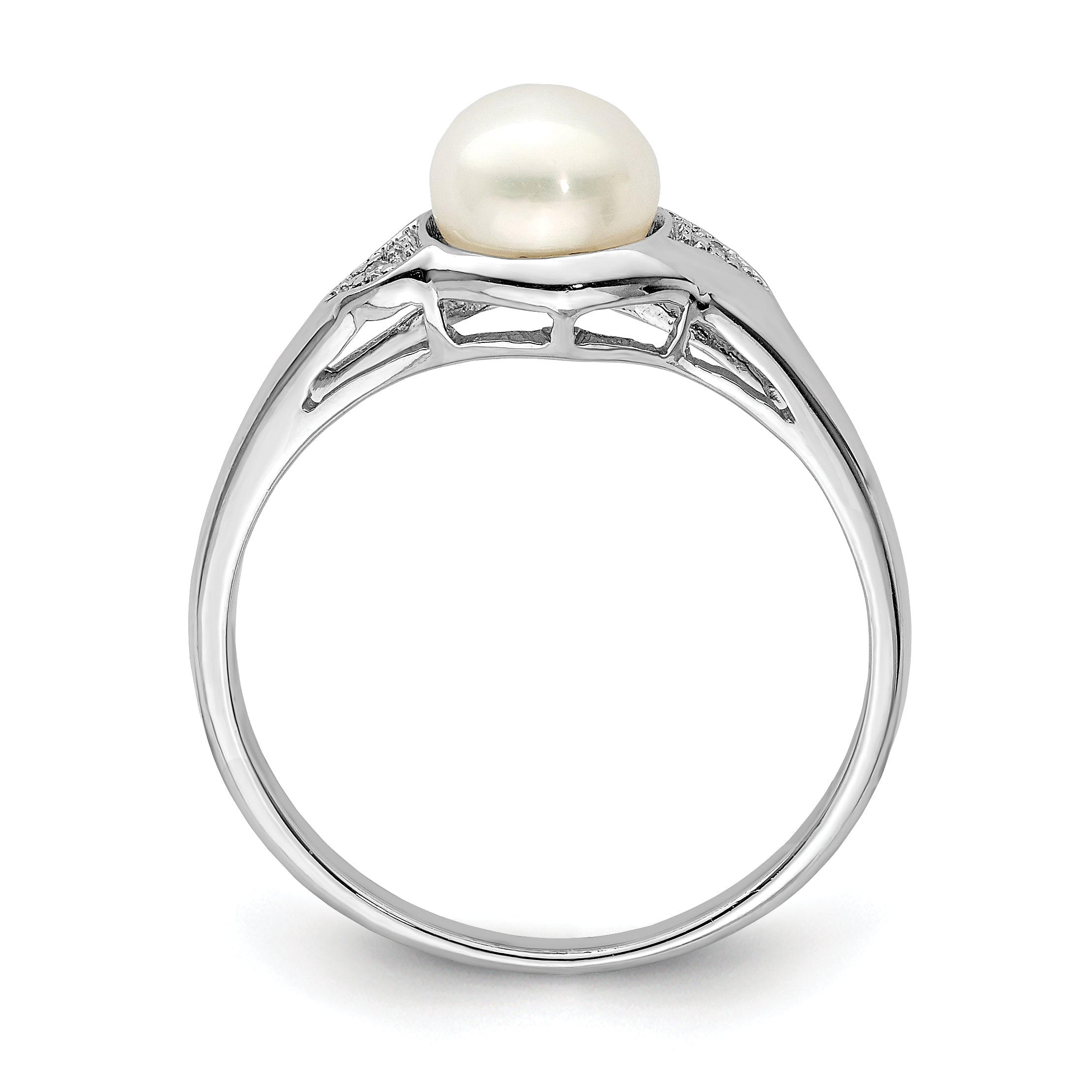 Sterling Silver Rhodium Plated Diamond and Fresh Water Cultured Pearl Ring