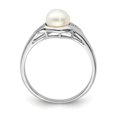 Sterling Silver Rhodium Plated Diamond and Fresh Water Cultured Pearl Ring