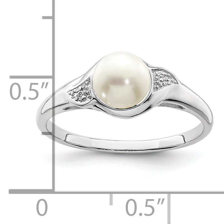 Sterling Silver Rhodium Plated Diamond and Fresh Water Cultured Pearl Ring