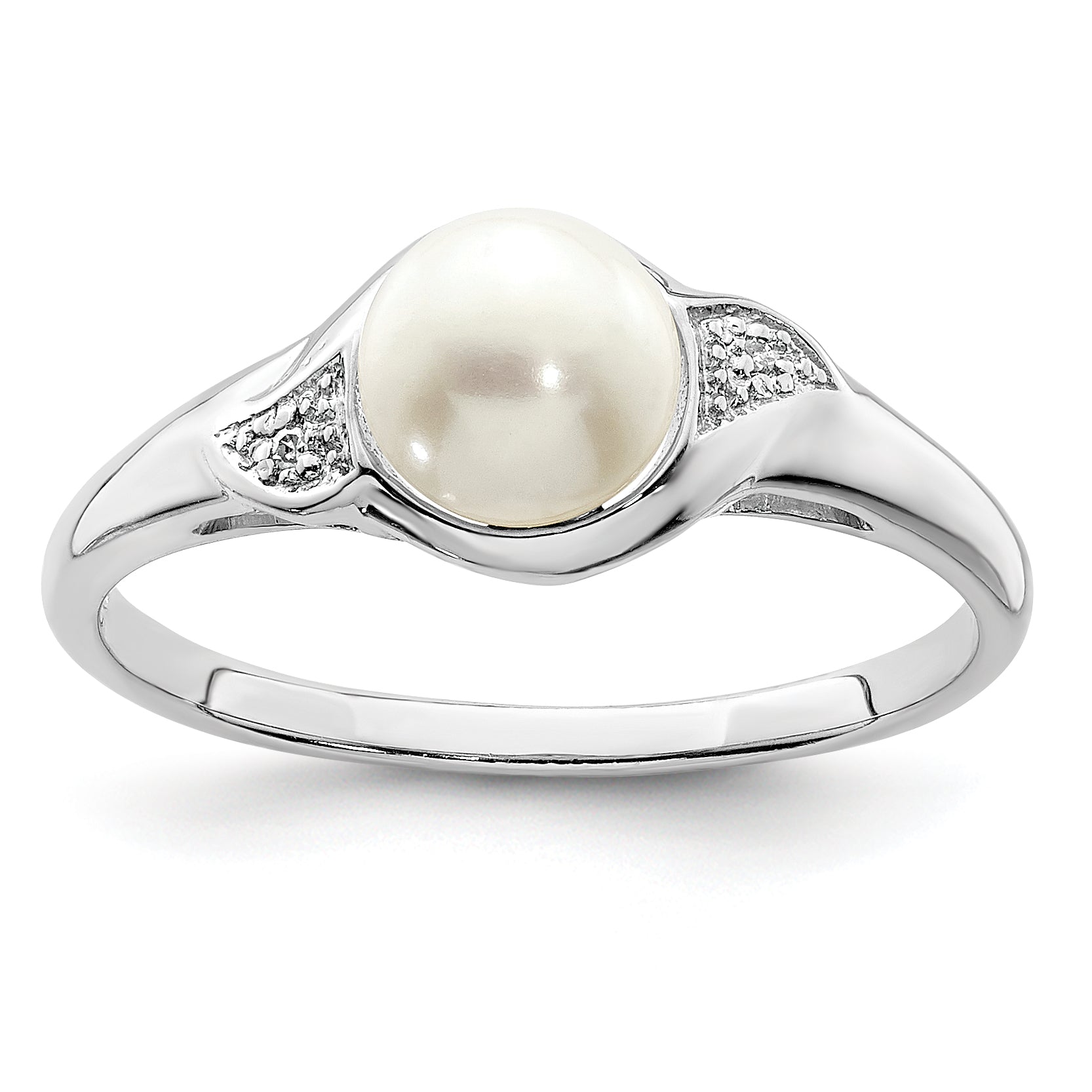 Sterling Silver Rhodium Plated Diamond and Fresh Water Cultured Pearl Ring