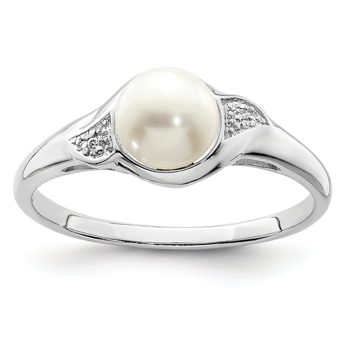 Sterling Silver Rhodium Plated Diamond and Fresh Water Cultured Pearl Ring