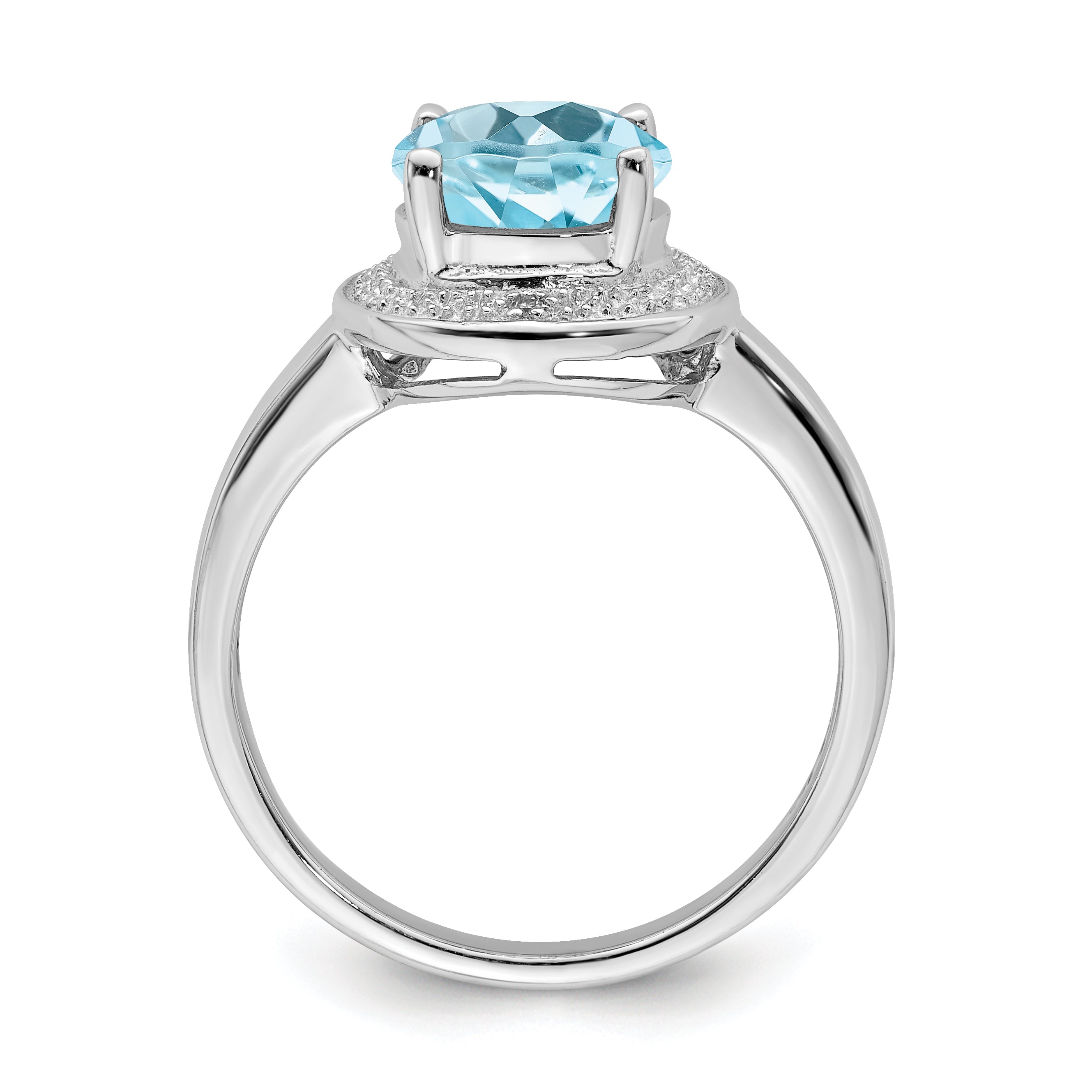 Sterling Silver Rhodium Plated Diamond & Light Swiss Blue Topaz Ring