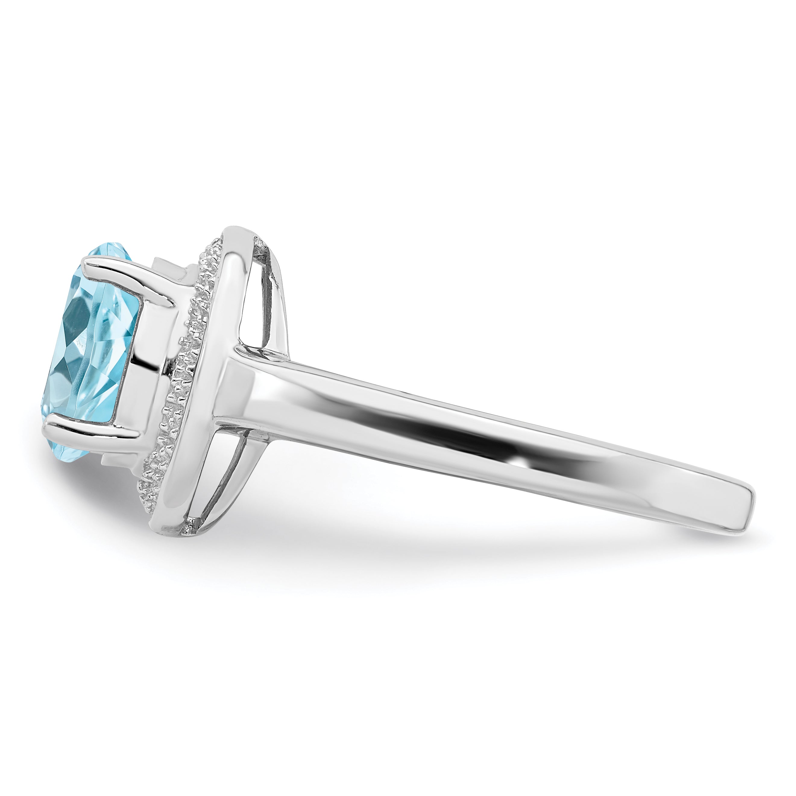 Sterling Silver Rhodium Plated Diamond & Light Swiss Blue Topaz Ring