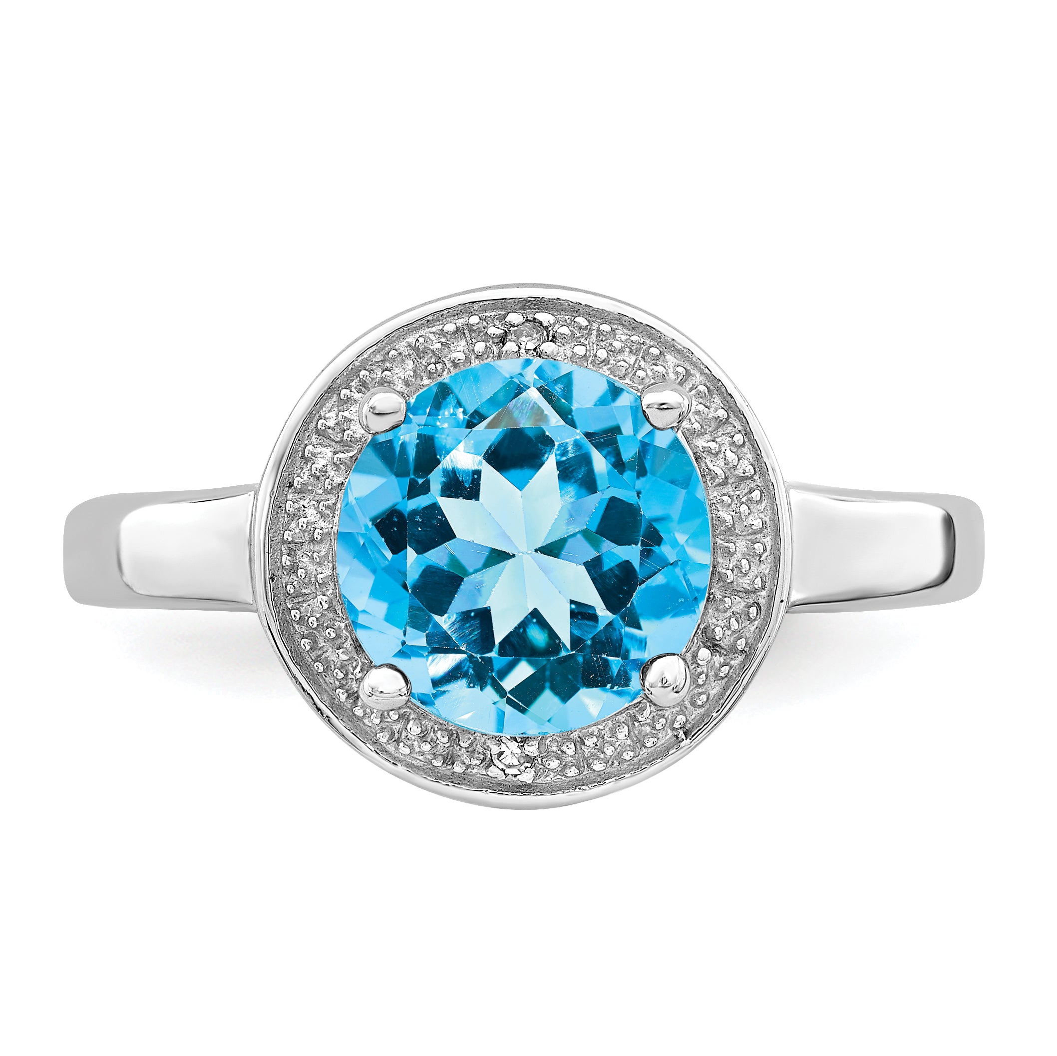 Sterling Silver Rhodium Plated Diamond & Light Swiss Blue Topaz Ring