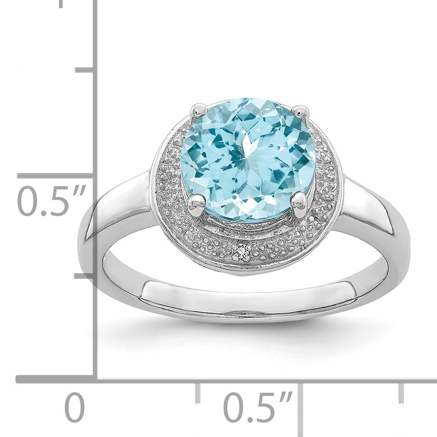 Sterling Silver Rhodium Plated Diamond & Light Swiss Blue Topaz Ring