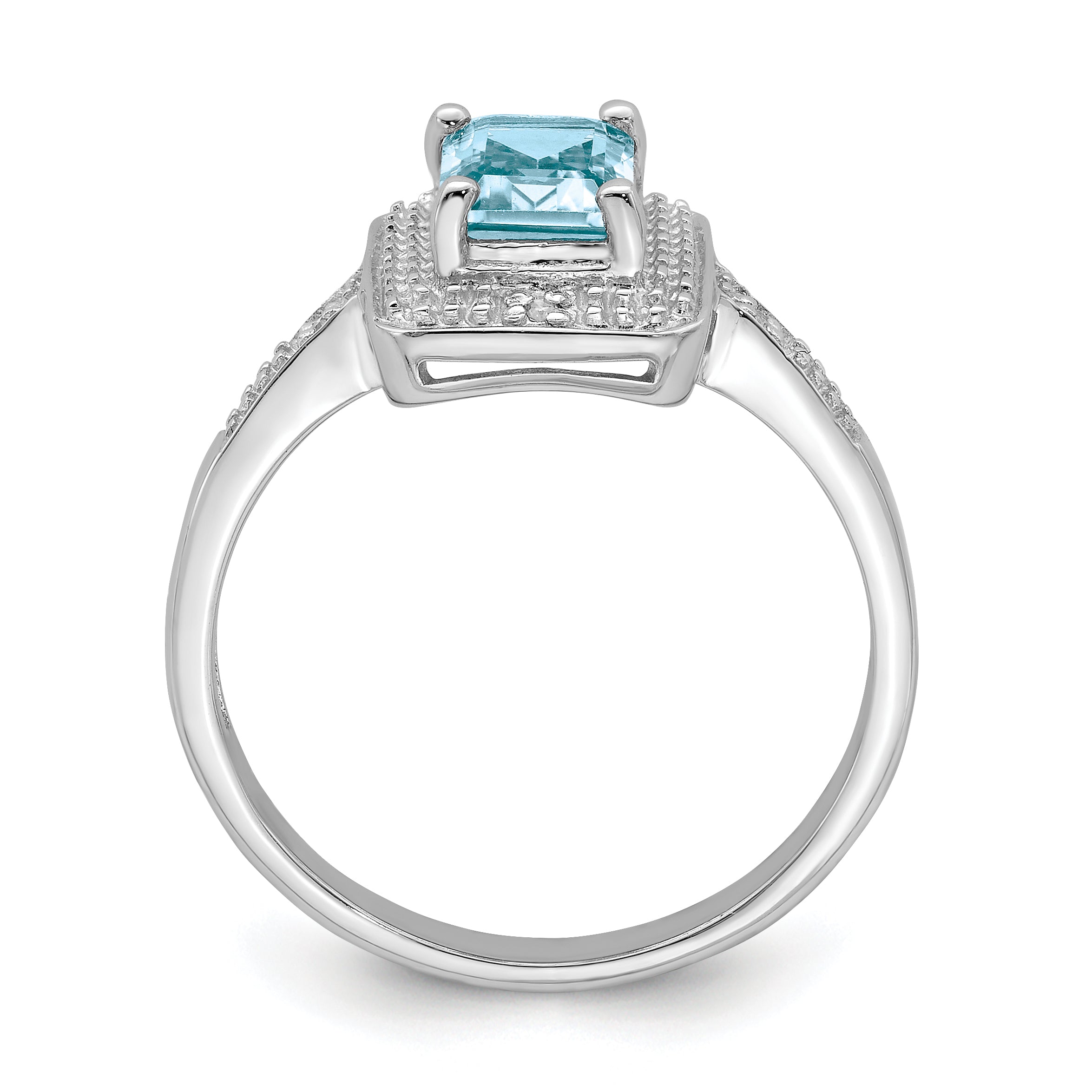 Sterling Silver Rhodium Plated Diamond & Light Swiss Blue Topaz Ring