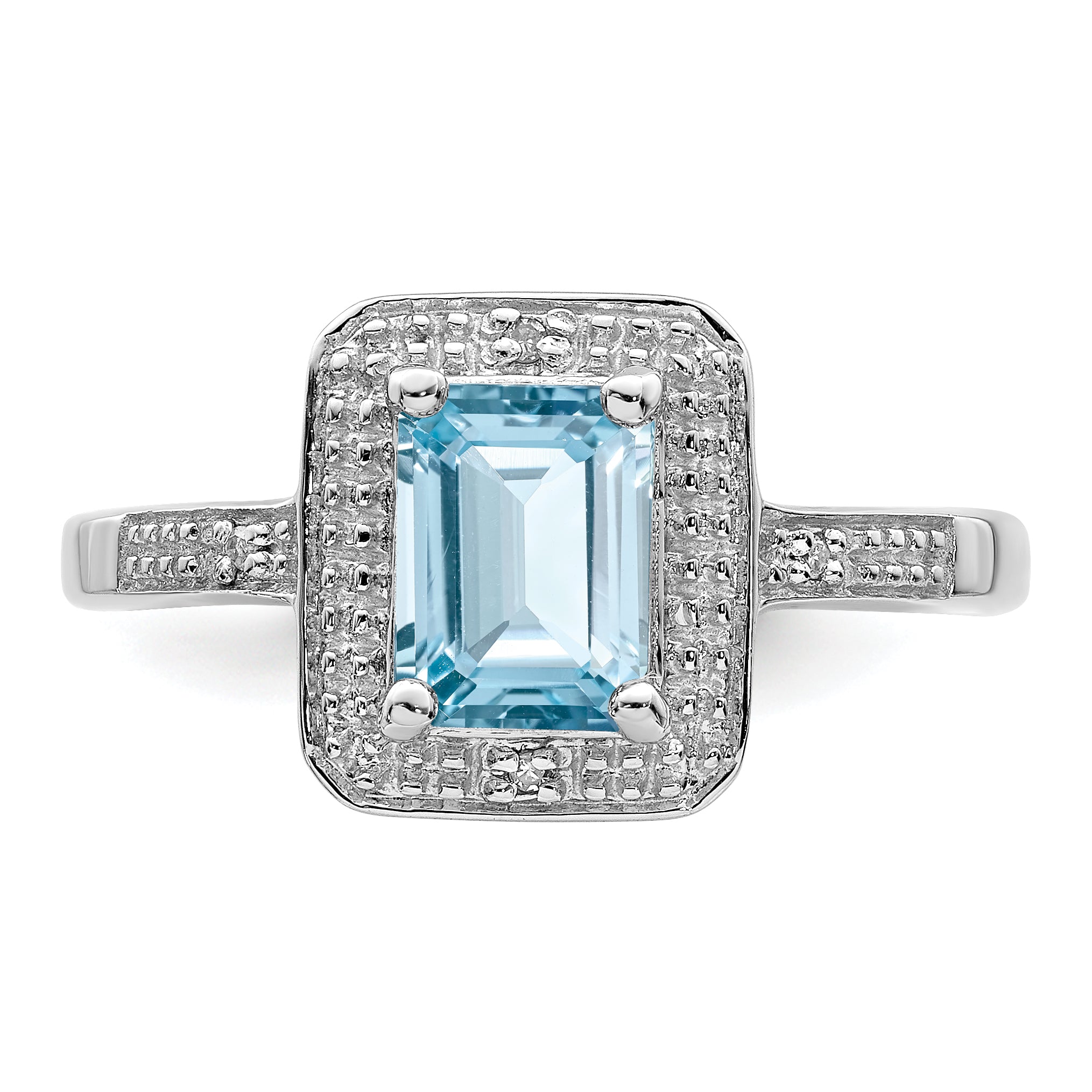 Sterling Silver Rhodium Plated Diamond & Light Swiss Blue Topaz Ring