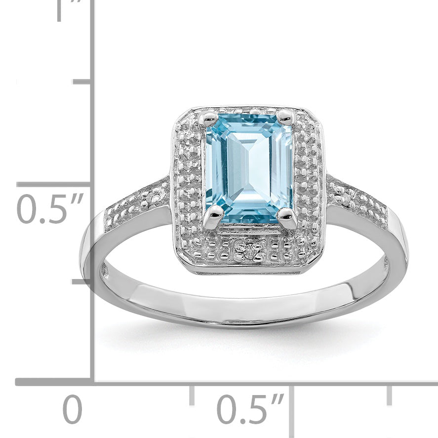 Sterling Silver Rhodium Plated Diamond & Light Swiss Blue Topaz Ring